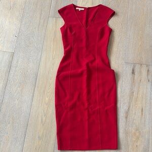 Michael Kors Red V-Neck Cap Sleeve Sheath Dress